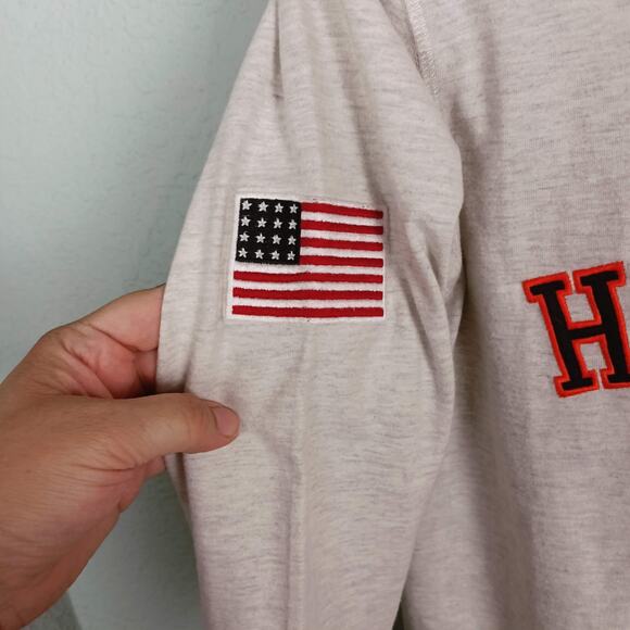 TOMMY HILFIGER Boys Gray M (12-14) Pullover Sweater 1/4 Zip Mock Collar USA Flag - Picture 6 of 10